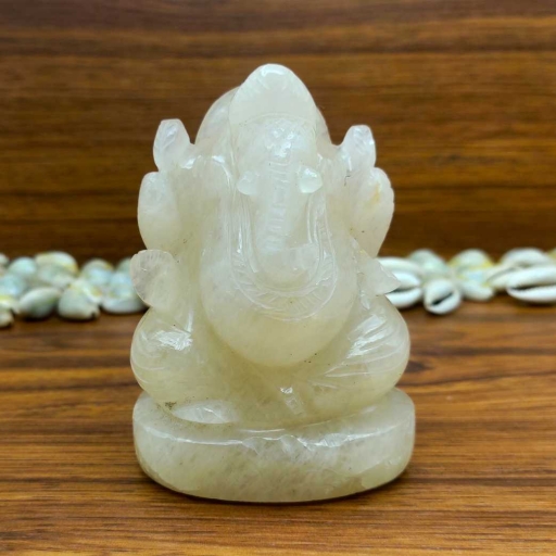 Natural Authentic Peach Moonstone Lord Ganesh Handcarved Statue